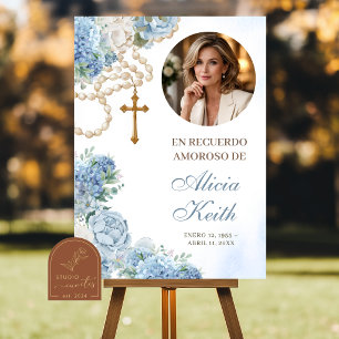 WELCOME SIGN Blue Hydrangea Rosary Funeral