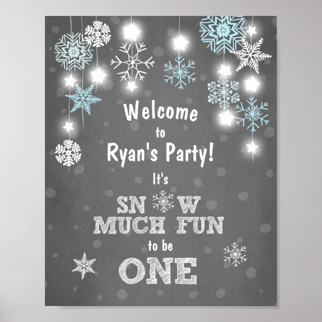 Welcome Sign Blue snowflakes Snow much fun One (Front)