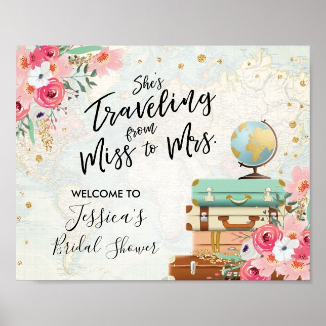 Welcome sign Bridal Shower Miss to Mrs Floral (Front)