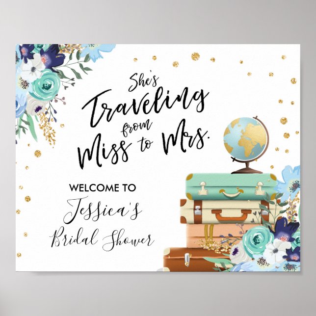 Welcome sign Bridal Shower Miss to Mrs Floral (Front)