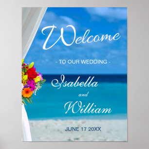 Welcome Sign   Colorful Flowers Beach Wedding