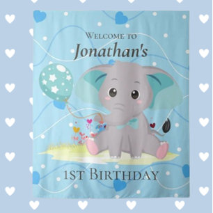 welcome sign Cute Elephant Blue Backdrop Tapestry