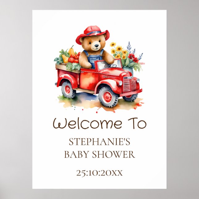 Welcome Sign Cute Teddy Locally Grown Baby Shower  (Front)