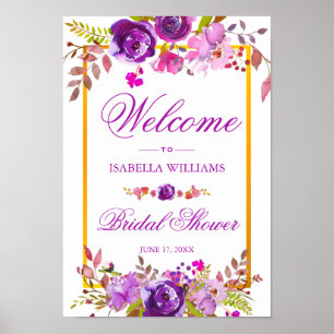 Welcome Sign   Elegant Chic Gold Purple Floral