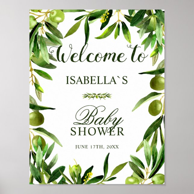 Welcome Sign | Elegant Olive Boho Baby Shower (Front)