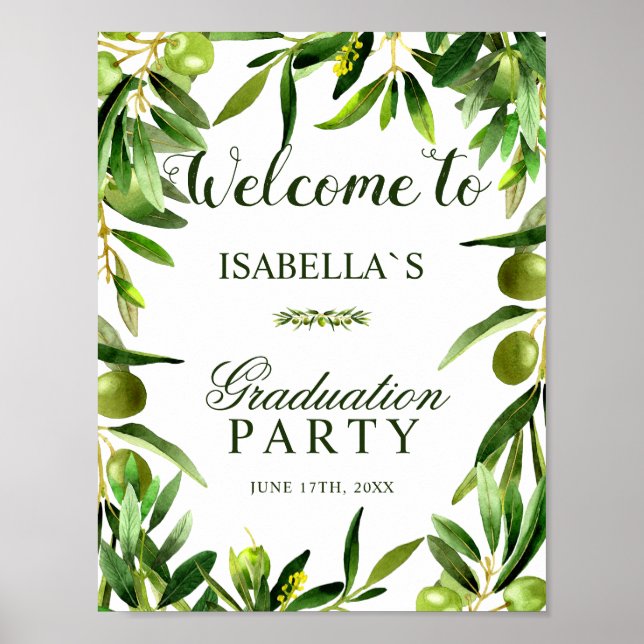 Welcome Sign | Elegant Olive Boho Graduation Party (Front)