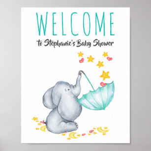 Welcome Sign Elephant Moon and Stars Baby Shower