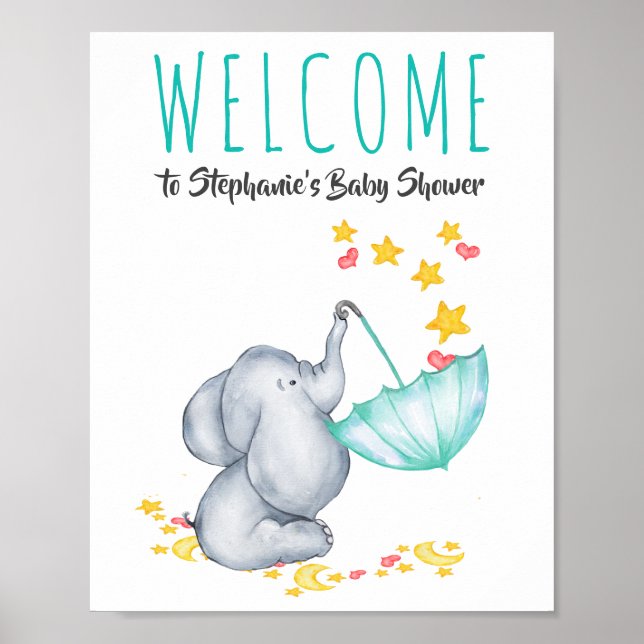 Welcome Sign Elephant Moon and Stars Baby Shower (Front)