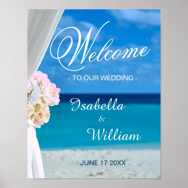 Welcome Sign | Floral Ocean Beach Summer Wedding (Front)