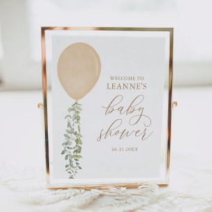 Welcome Sign Gold Balloon Eucalyptus Baby Shower