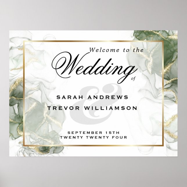 Welcome Sign Gold Muted Sage Green Ink (Front)