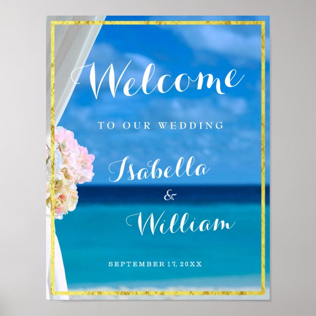 Welcome Sign | Gold Ocean Beach Summer Wedding (Front)