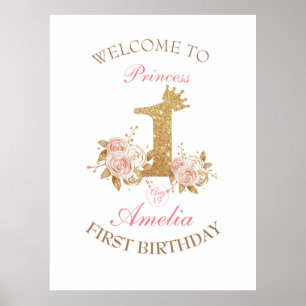 Welcome Sign Golden Crown Princess 1st Birthday 