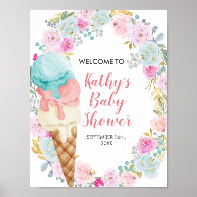 Welcome Sign Ice Cream Pastel Flowers (Front)