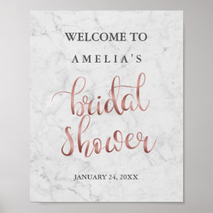 Welcome Sign Marble Faux Rose Gold Bridal Shower