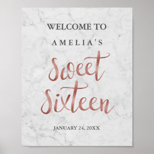 Welcome Sign Marble Faux Rose Gold Sweet Sixteen