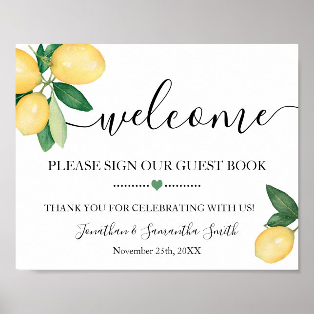Welcome Sign Our Guest Book Shower Wedding Lemons (Front)