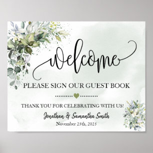 Welcome sign our guest book wedding eucalyptus