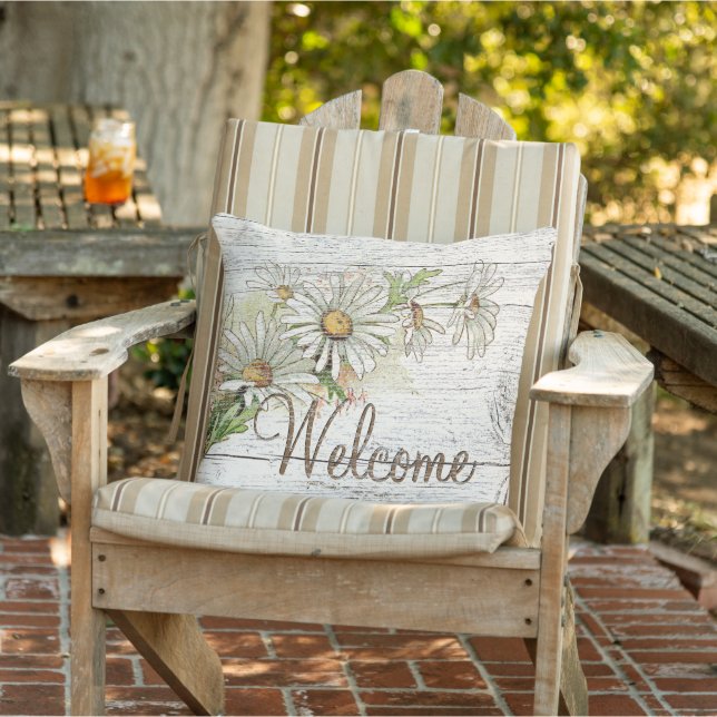 Welcome Sign Pretty Vintage Daisy Flowers Cushion (Chair)