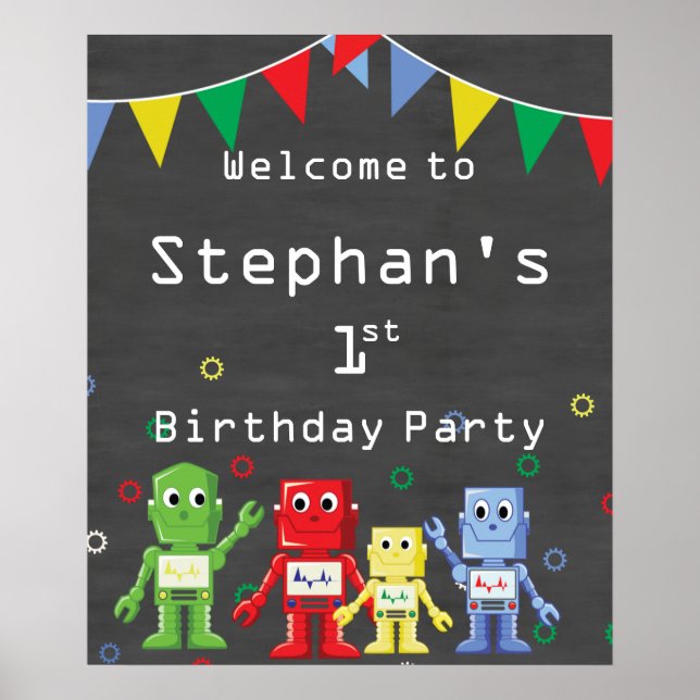 Welcome sign Robot themed birthday party (Front)