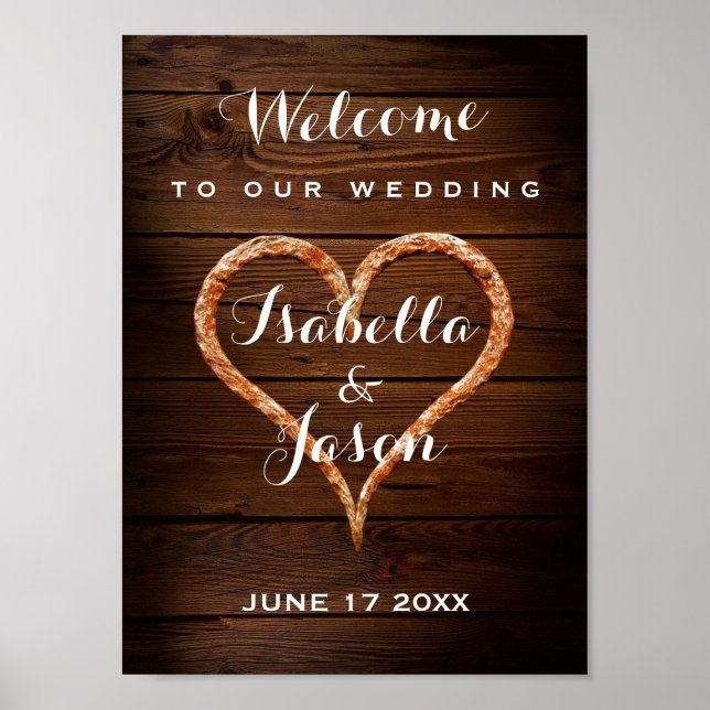 Welcome Sign | Rustic Metal Heart Wood Wedding (Front)