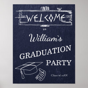 Welcome Sign   Simple Rustic Blue Stone Graduation
