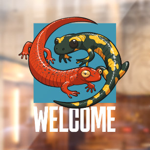 Welcome Sign Smiling Salamander Friends Cartoon