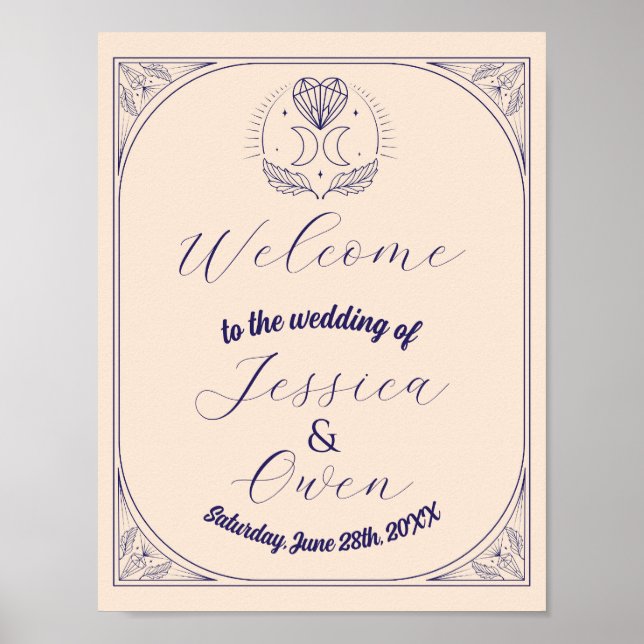 Welcome Sign Tarot Wedding Hearts Crystal Moon (Front)
