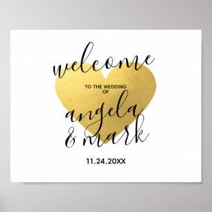 WELCOME Sign Wedding Gold Heart White