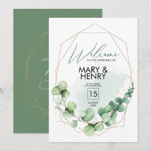 Welcome sign wedding party greenery eucalyptus invitation