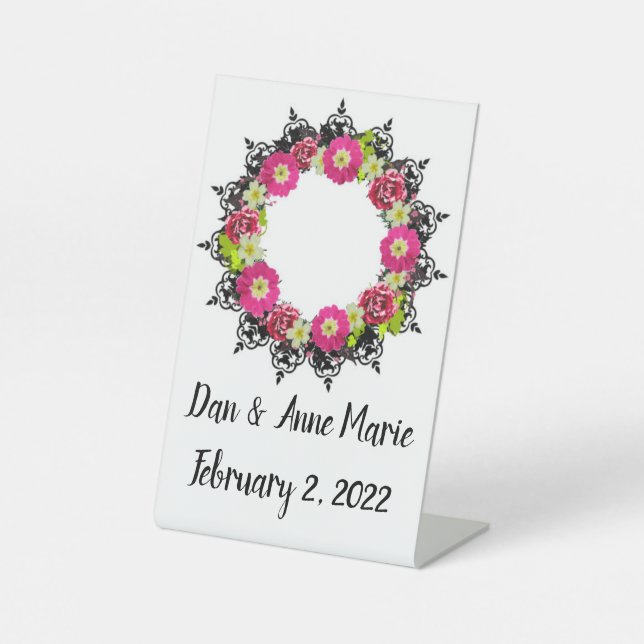 Welcome Signage Wreath Flowers Floral Art Pedestal Sign (Front)