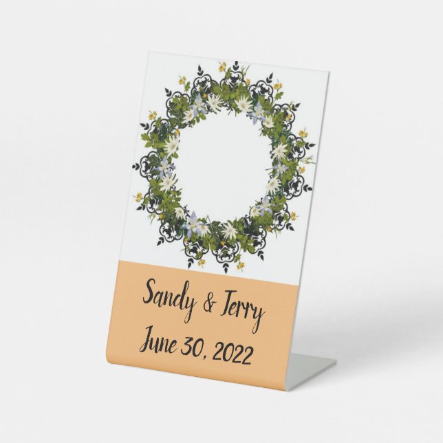 Welcome Signage Wreath Flowers Floral Art Pedestal Sign (Front)