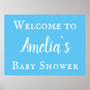 Welcome Simple Blue Typography Baby Boy Shower Poster