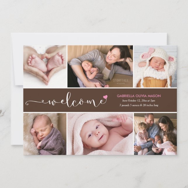 Welcome Six Photo Collage Birth Announcement (Front)