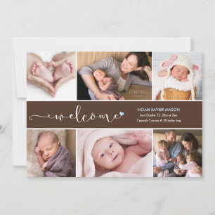 Welcome Six Photo Collage Birth Announcement