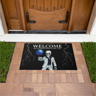 Welcome Skeleton Disco Ball Halloween Doormat