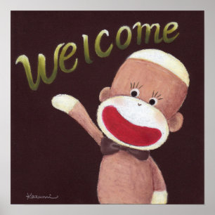 Welcome Sock Monkey Poster