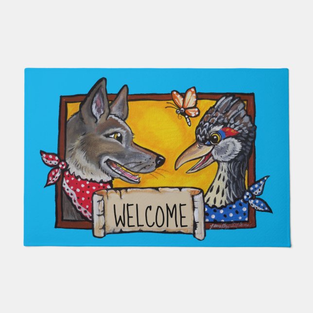 Welcome Southwest Coyote Roadrunner Animal Fun Art Doormat (Front)