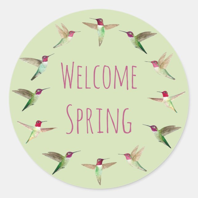 Welcome Spring Anna's Hummingbirds Classic Round Sticker (Front)