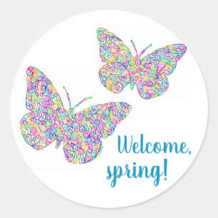 "Welcome, Spring!" Butterfly Round Stickers