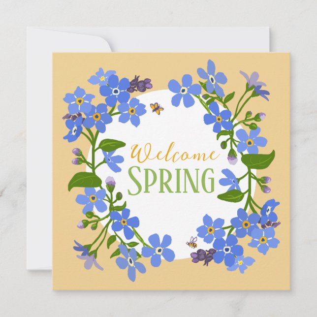 Welcome Spring Forget Me Not happy Easter greeting Holiday Card (Front)