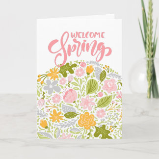 Welcome Spring Greeting Card Floral Arrangement