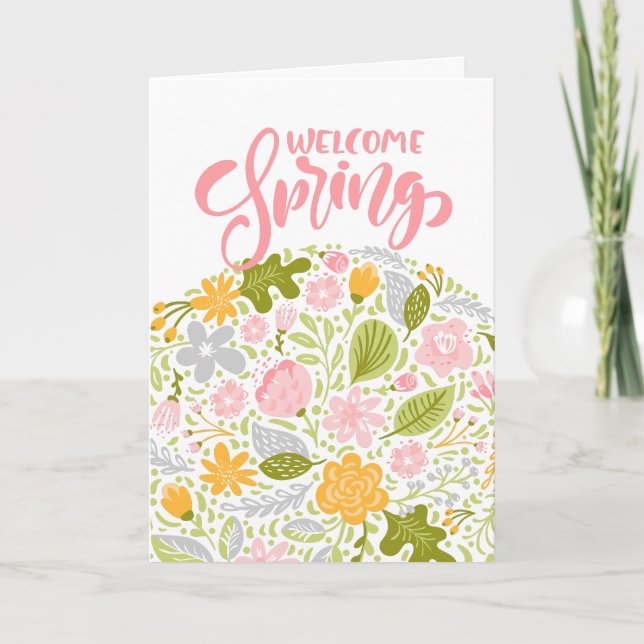 Welcome Spring Greeting Card Floral Arrangement (Front)