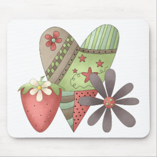 Welcome Spring · Heart, Strawberry & Flower Mouse Mat