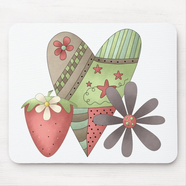 Welcome Spring · Heart, Strawberry & Flower Mouse Mat (Front)