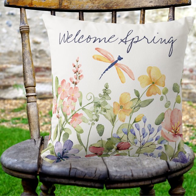 Welcome Spring with Wildflowers and Dragonfly Cushion (Creator Uploaded)