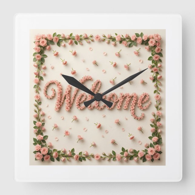 Welcome  square wall clock (Front)