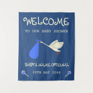 Welcome  Stork  Baby Boy Blue And Cream Tapestry