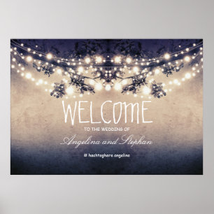 Welcome string lights poster with tree branches