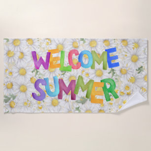 welcome summer colourful vacation typography beach towel